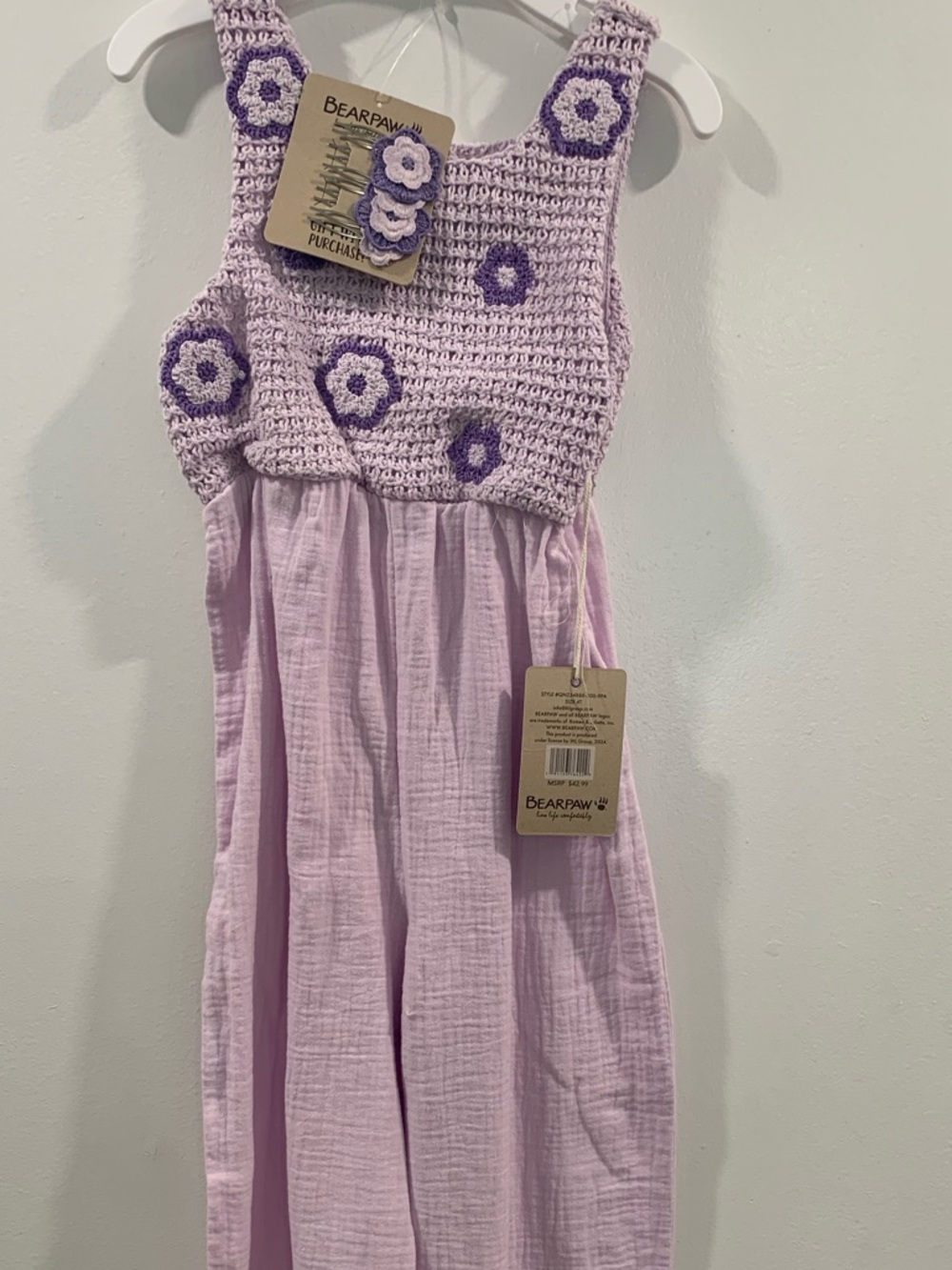 BearPaw Purple and Light Purple Crochet Flower Hair Romper